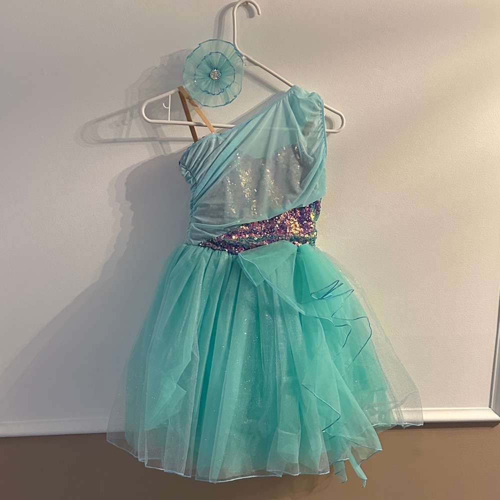 Turquoise Sequin Kids Dance Costume